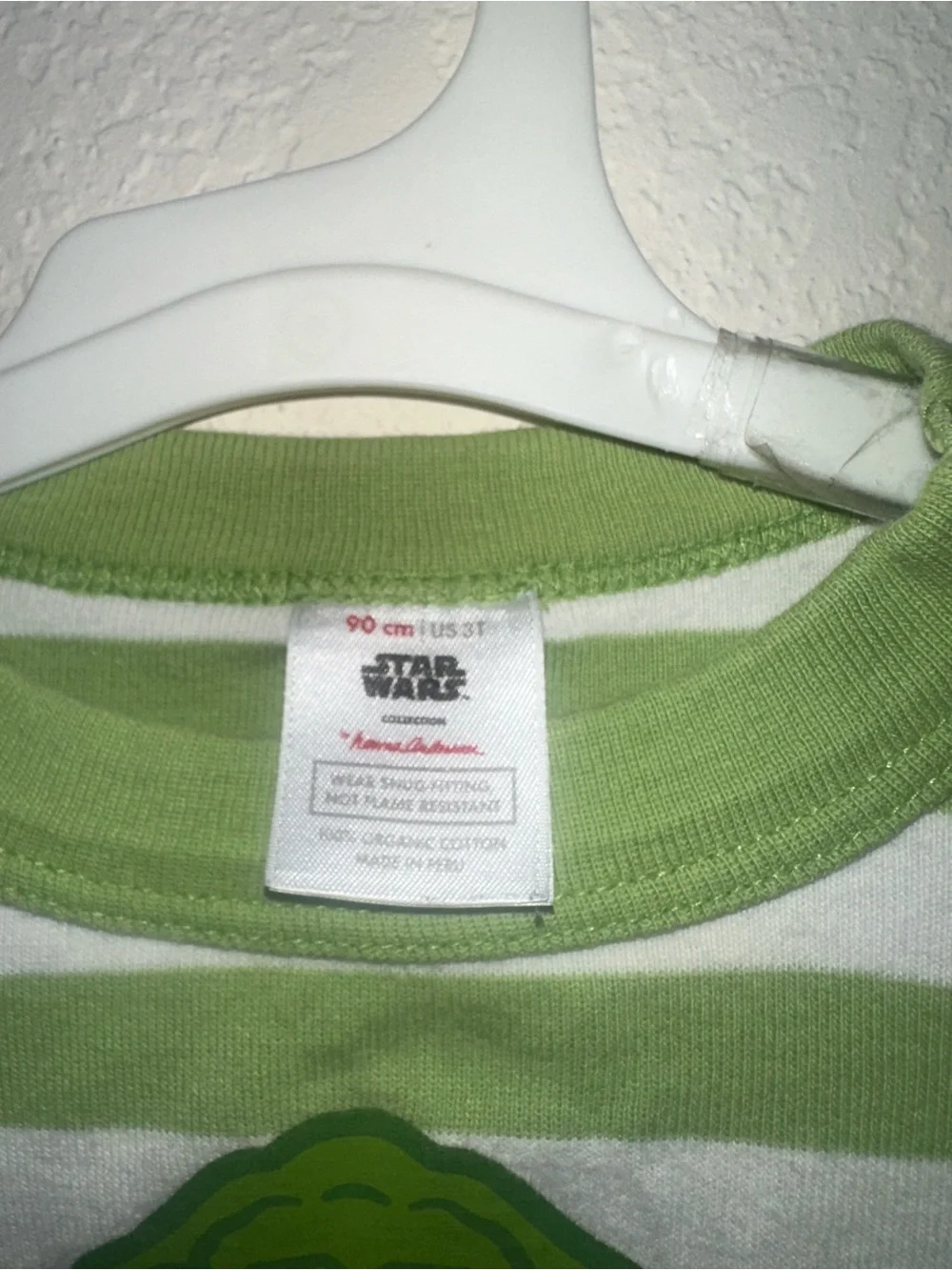 Hanna Andersson Star Wars Green & White Striped Yoda Long-Sleeve PJ Tee 3T